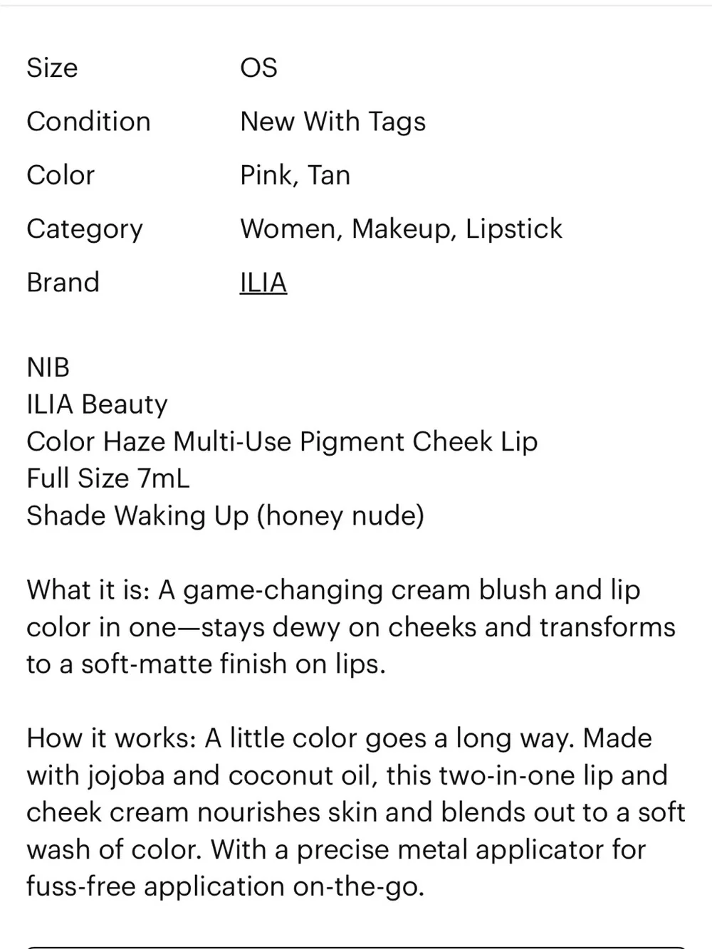 ❗️ILIA “Waking Up”Multi-Use Pigment in Mauve-Taupe Lip Gloss/Cheek Color NWT $58